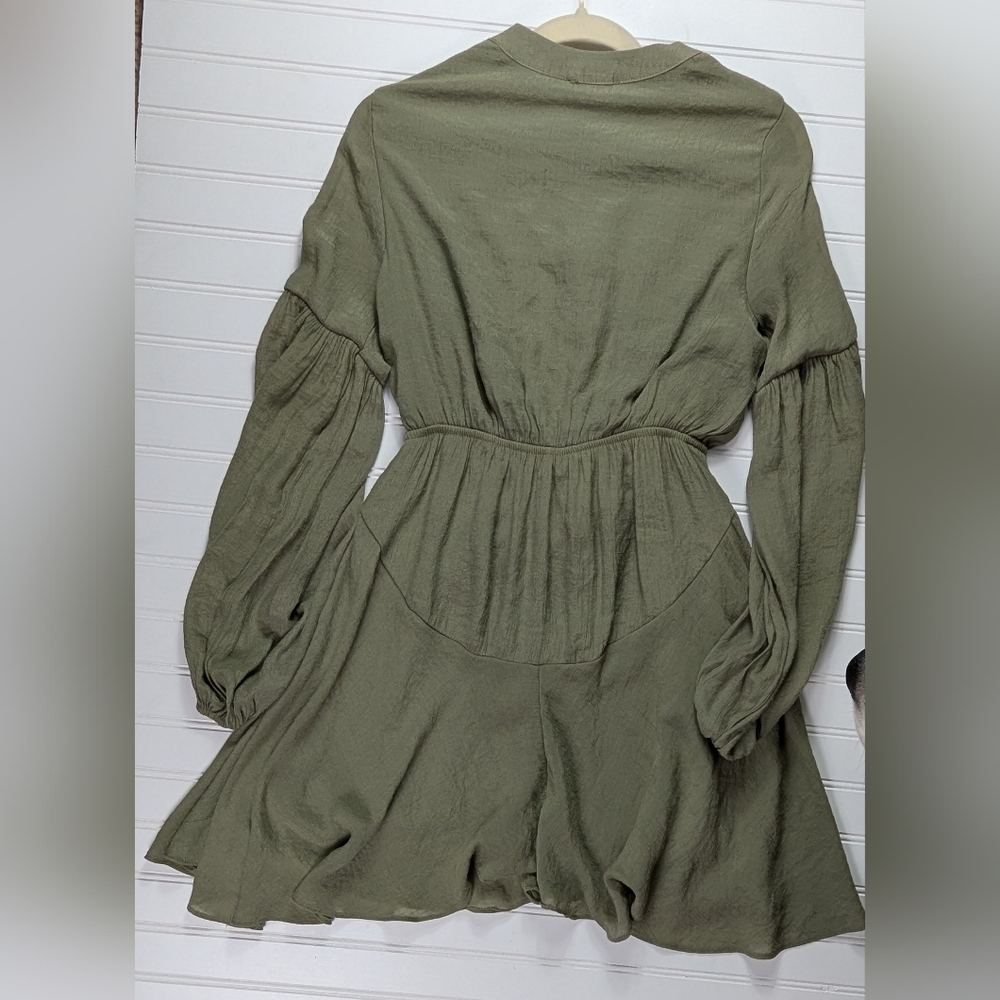 Blu Pepper Long Sleeve Mini  V Neck Dress Olive S - Picture 11 of 11
